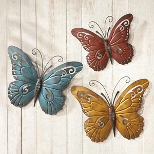 Set of 3 Butterfly 3D Wall Art Metal Hanging Indoor Outdoor Rustic Home Decor - Picture 1 of 10