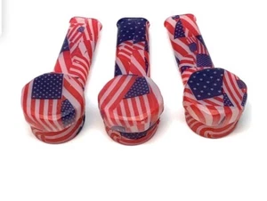 American Flag Silicone Smoking Pipe with Metal Bowl & Cap Lid | USA (1 Pcs) - Picture 1 of 5