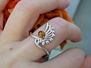 GORGEOUS MODERNIST 925 SOLID STERLING SILVER NATURAL AMBER RING SIZE R 8.75 - Picture 1 of 7