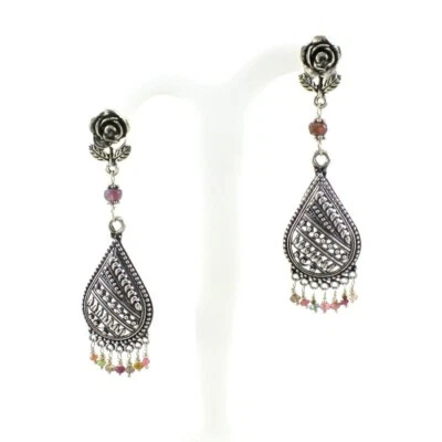 Pendientes Piedras Preciosas Turmalina Natural Hechos a Mano Facetadas Cuentas Oxidadas Jhumki Foto 1 de 2