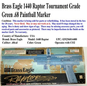 Brass Eagle Raptor 1440 .68cal Paintball Marker (Sold for Parts or Refurbishing) - Picture 1 of 24