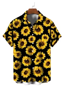 Mens Button Down Shirts Sunflower Summer Printed Hawaiian Tops Novelty Ugly Gift - Picture 1 of 28