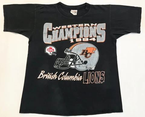 Vintage 1995 CFL British Columbia BC Lions Football T-Shirt Black M Tee Canada Cover