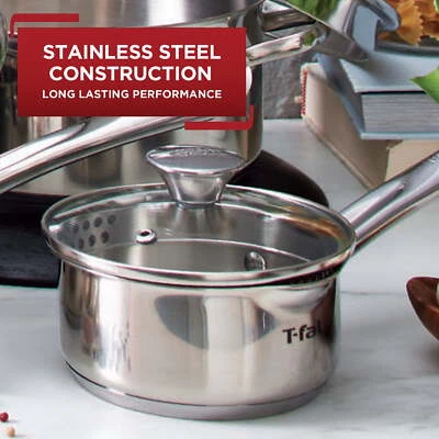 New T-fal Cook & Strain Stainless Steel Cookware, Sauce Pan with lid, 3 quart
