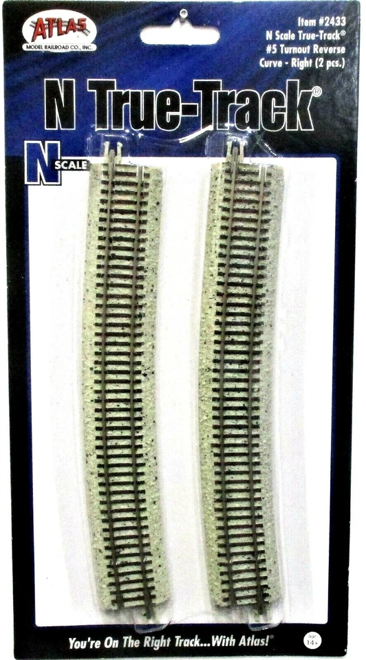 N Scale Atlas True Track 2433 Code 65 No.5 Turnout Right Reverse Curve pkg (2) - Image 1 of 1