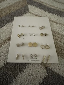 Time & tru 12 piece stud earring set new earrings set goldtone - Picture 1 of 5