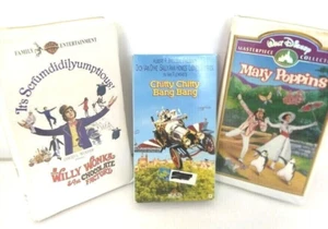 VHS Movie Tape Set Of 3 Chitty Chitty Bang Bang Mary Poppins And Willy Wonka - Picture 1 of 10
