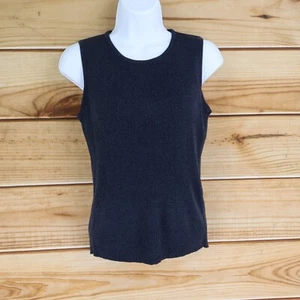 Casual Corner Tank Top Womens M Very Dark Blue Sparkly Ribbed Stretch High Neck - Picture 1 of 6