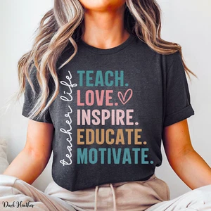 Teacher Life T Shirt Gift For Teacher Teach Love Inspire Teachers Day Gift S-3XL - Picture 1 of 17