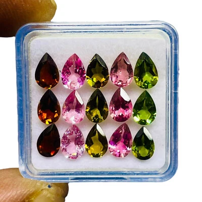 VVS 15 Pcs Natural Tourmaline 6x4mm Pear Cut Loose Untreated Gemstones Lot - Image 1 of 4