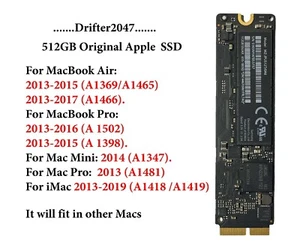 Apple 512GB SSD MZ-JPU512T/0A6 for 2013-2015 MacBook Air Pro A1502 A1398 - Photo 1/9