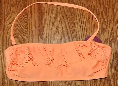 Top de Bikini SO Junior Naranja Corte Láser Volantes Convertible Halter/Bandeau Talla S Foto 1 de 3