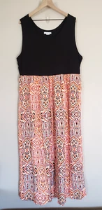 Lucky Brand Sleeveless Maxi Dress Size 3X Black Orange Red Boho Print Pockets - Picture 1 of 5