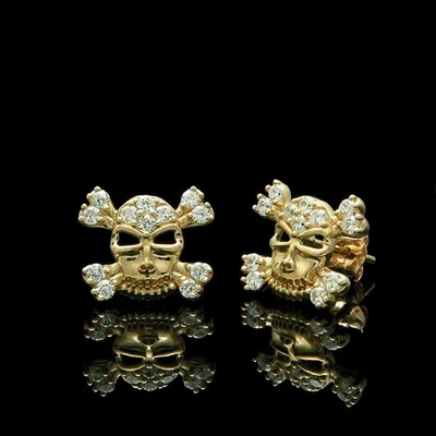 1.35Ct Lab Created Round Diamond 14K Yellow Gold Over Skull & Bones Earrings - Image 1 of 3
