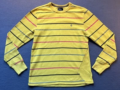 Volcom Thermal Long Sleeve Shirt Mens Large Yellow Gray Stripe Skater Surf Y2K - Image 1 of 4