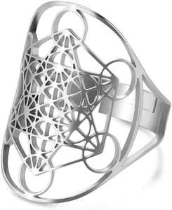 Metatron Cube Ring Archangel Protection Adjustable Open Band Ring for Women Men - Picture 1 of 6