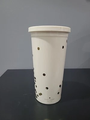 Kate Spade New York Insulated Tumbler White With Gold Dots. Straw Missing - Image 1 of 4