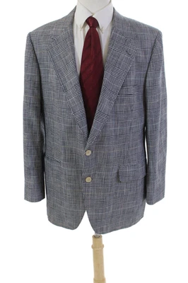 Bill Blass Mens Plaid Two Button Blazer Jacket Black Multi Colored Size 40 - Image 1 of 4
