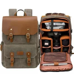 Canvas DSLR Camera Backpack Bag Rucksack For 15'' Laptop Canon Nikon Sony Drone - Picture 1 of 33