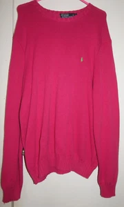 Vintage Polo Ralph Lauren Cotton Knit Sweater Hot Pink Green Pony L 46" Chest - Picture 1 of 4