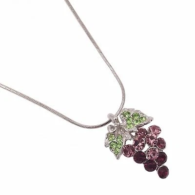 Collar Colgante Hoja de Uva Fruta Dije Cristal Verde Púrpura Amatista Joyería  Foto 1 de 3
