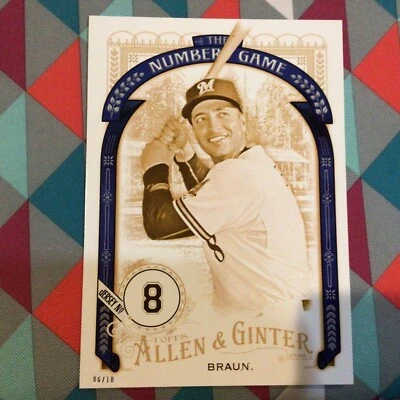 RYAN BRAUN NG-55 Brewers 5X7 Gold 6/10 made 2016 Topps Allen Ginter Numbers Game - Image 1 of 2