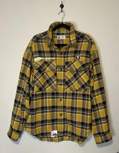 AAPE By BAPE Long Sleeve Yellow Black Flannel Button Up Shirt Size L - Picture 1 of 8
