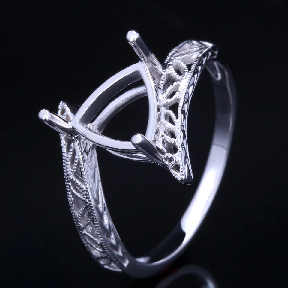 7x7-8x8mm Trillion Cut Semi-mount Setting Solid 10k White Gold Fine Ring Jewelry - Image 1 of 4