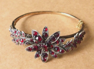 Ancien bracelet ARGENT et OR massif 14 k grenat gold garnet 19e siècle - Photo 1/4