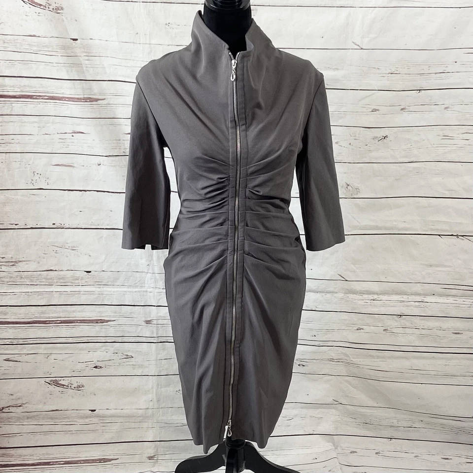 Joseph Ribkoff Shirt Dress Women’s 8 Gray Collared Full Zip Ruched - Image 1 of 4