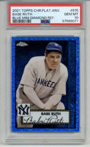 2021 TOPPS PLATINUM ANNIVERSARY BLUE DIAMOND REFRACTOR BABE RUTH PSA 10 POP 12 - Picture 1 of 2