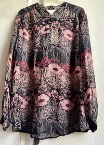 ✫BNWT! *MONSOON* William Morris Poppies Floral Chiffon Silk Tunic Top 20✩ - Picture 1 of 9