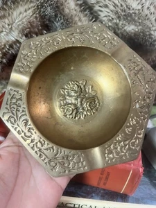 Vintage Brass Octagon Ashtray Catchall With Roses Made In Japan - Picture 1 of 9