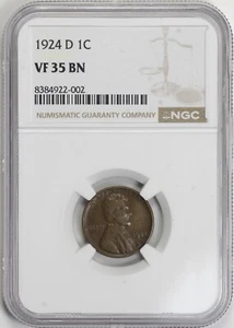 1924-D Lincoln Wheat Cent 1c NGC VF35 BN, Semi-Key Date [BN002] - Picture 1 of 4