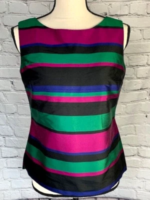 Talbots Vintage 100% Silk Striped Sleeveless Top Hiden Back Zipper Size  4. - Image 1 of 4