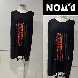 NOM*d NZ "COVERED" Black 100% Cotton Jersey, Fringed, Tank Dress One Size - Picture 1 of 11