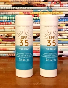 BÁLSAMO LABIAL DE COCO SPF 35 TUBOS SELLADOS CUERPO DE BAÑO FUNCIONA CONJUNTO X 2 PROTECTOR SOLAR NUEVO - Imagen 1 de 2