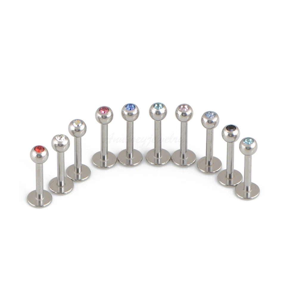 1pc 5/16" 16g Crystal Gem Ball Steel Labret Monroe Lip Ring Tragus Ear Stud - Image 1 of 1