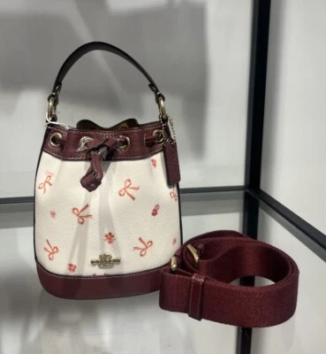 Bolso Cubo Coach Dempsey 15 con Cordón Estampado de Lazo en Tiza Vino Nuevo con Etiquetas CN707 Foto 1 de 4