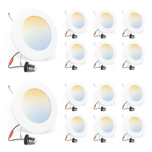 12W 6 Inch LED Recessed Downlights 5CCT Dimmable 1100lm White Ceiling Lamps Slim - Picture 1 of 29