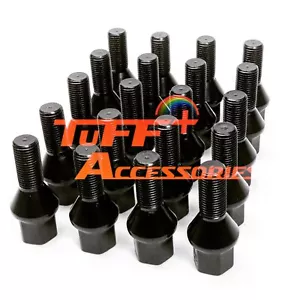 20 PC Wheel Bolts M14x1.5 Thread V-Shape 28mm Black for Mercedes VW Golf Audi A4 - Picture 1 of 2