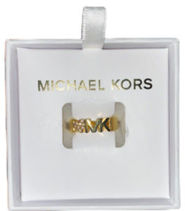 Michael Kors MKJX7978710 Size 6 Gold Tone Pavé Crystals Heart w/MK Logo Ring