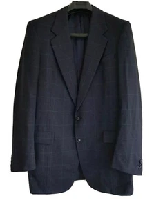 MAURIZIO OF FIFTH AVENUE MENS GREY CHECKED 2-BUTTON FRONT WOOL BLAZER-SIZE 46R. - Picture 1 of 11
