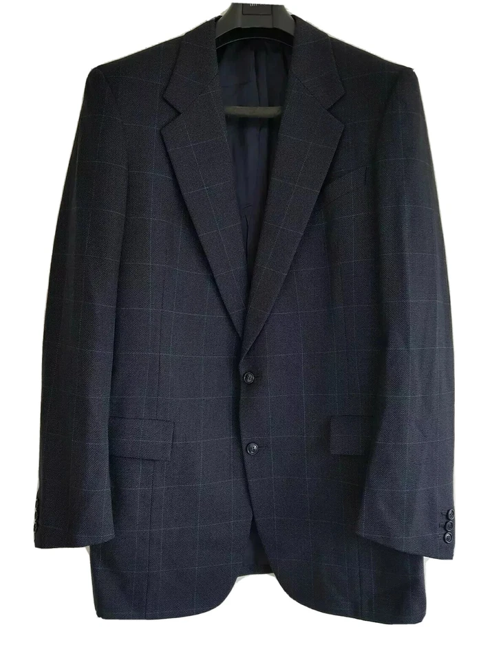 MAURIZIO OF FIFTH AVENUE MENS GREY CHECKED 2-BUTTON FRONT WOOL BLAZER-SIZE 46R. - Image 1 of 4