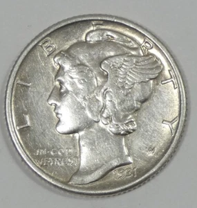 Moneda de diez centavos Mercury 1931-S casi sin circular plata 10c - Imagen 1 de 4