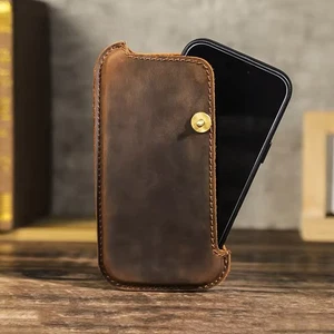 Genuine Leather Waist Bag Mobile Phone Holster Pouch Belt Clip Case For iPhone - Picture 1 of 12