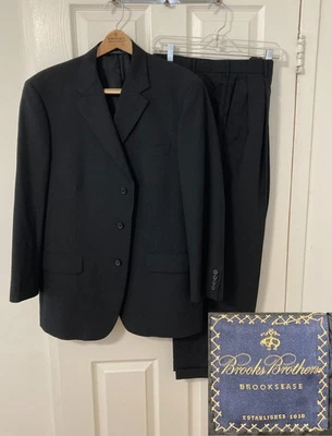 Vtg 90's-2000's Brooks Brothers Brooksease 2 Pc Black Wool Suit, 44R, 33Wx28L - Image 1 of 4