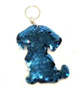 Blue Dog Key Chain Sequin Puppy Zipper Pull Charm Back Pack Charm Purse Char - Picture 1 of 2