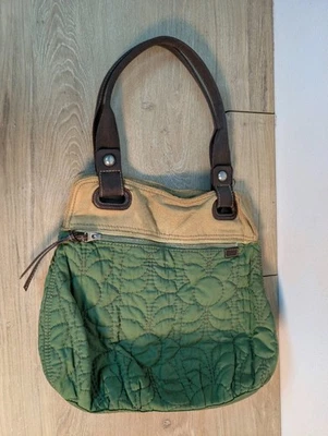Fossil Key-Per Purse Handbag Olive Green Quilted W Tan Trim Distressed - Image 1 of 4