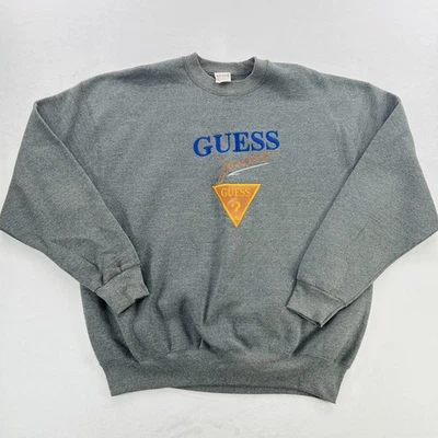 Vintage Guess Jeans Sweatshirt Mens XL Gray Crewneck Embroidered Made USA 90s - Image 1 of 4